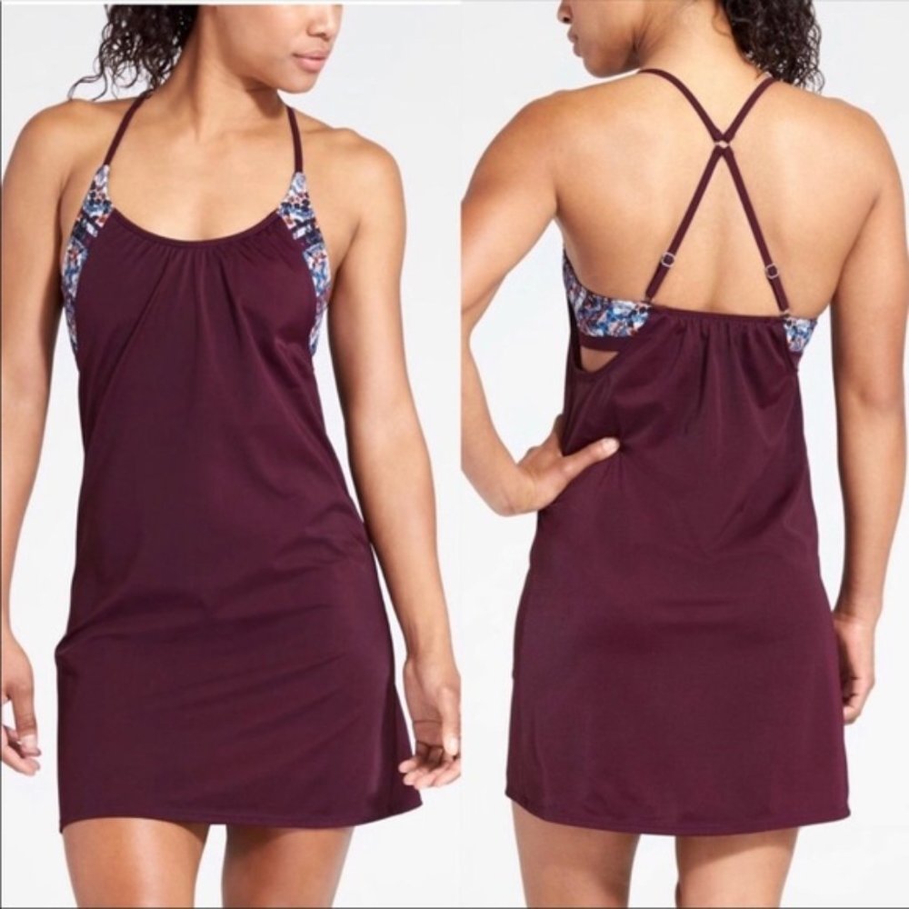 Athleta Plum Swim Cover-Up with Floral Trim